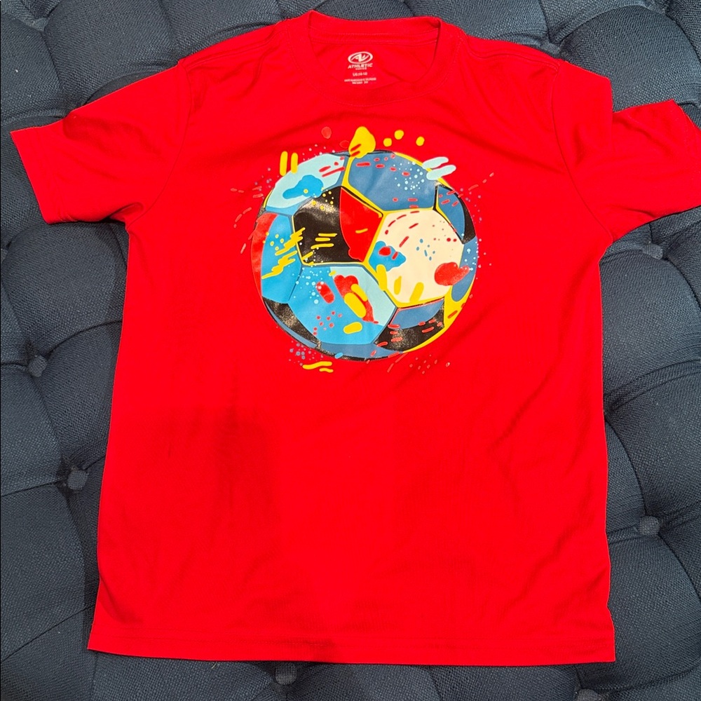 Athletic Works Red Soccer Kids Short Sleeve Tee (LR)